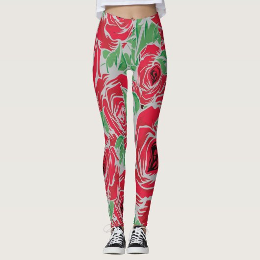 Rozen Landrode groene  bloem Leggings (Voorkant)
