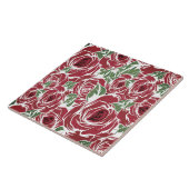 Rozen Landrode groene  bloem Tegeltje (Zijkant)