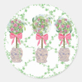 Rozen Lattice Groene Topiary Ginger potjes Ronde Sticker (Voorkant)