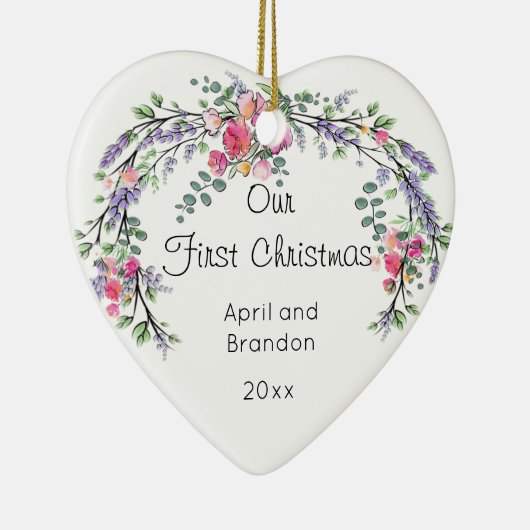 Rozen Lavender en Eucalyptus | Eerste Kerstmis Keramisch Ornament (Rechts)