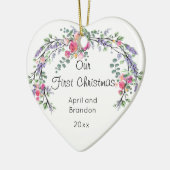 Rozen Lavender en Eucalyptus | Eerste Kerstmis Keramisch Ornament (Links)