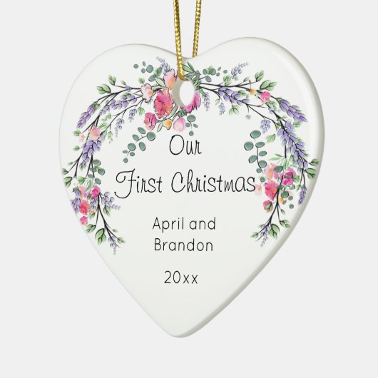 Rozen Lavender en Eucalyptus | Eerste Kerstmis Keramisch Ornament (Links)