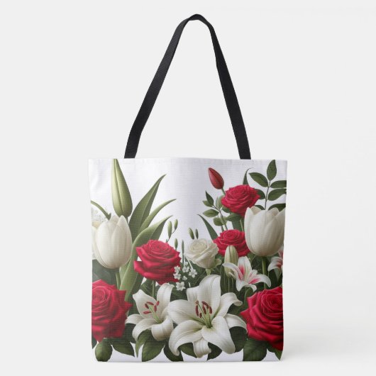 Rozen leliepatroon tote bag (Voorkant)