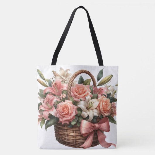 Rozen lelies in een mandje tote bag (Voorkant)