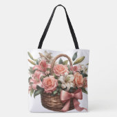 Rozen lelies in een mandje tote bag (Achterkant)