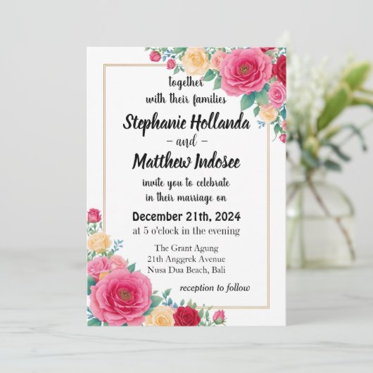 Rozen Liefde, Passie & Inzet in Bruiloft - Kaart (Staand voorkant)