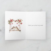 Rozen Liefde Vogels op Schommel Valentijnsdag Kaart (Binnen)