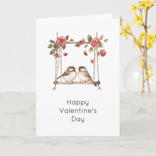 Rozen Liefde Vogels op Schommel Valentijnsdag Kaart (Gele Bloem)