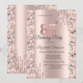 Rozen Lijst Drips Roos Gold 85th Verjaardag Kaart (Voorkant / Achterkant)