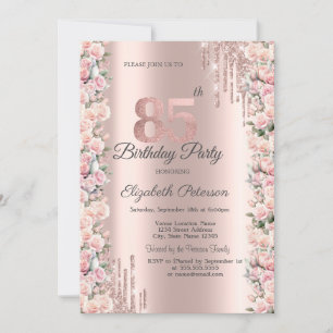 Rozen Lijst Drips Roos Gold 85th Verjaardag Kaart