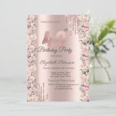 Rozen Lijst Druppels Roos Goud 40e Verjaardag Kaart (Staand voorkant)