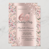 Rozen Lijst Druppels Roos Goud 60e Verjaardag Kaart (Voorkant / Achterkant)