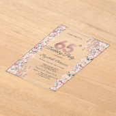 Rozen Lijst Druppels Roos Goud 65e Verjaardag Acryl Uitnodigingen (Laagn)