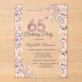 Rozen Lijst Druppels Roos Goud 65e Verjaardag Acryl Uitnodigingen (Voorkant)