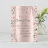 Rozen Lijst Druppels Roos Goud 90e Verjaardag Kaart (Staand voorkant)