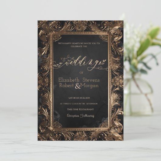 Rozen  Lijst Gotische bruiloft Kaart (Staand voorkant)