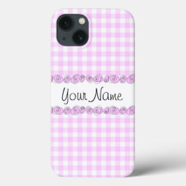 Rozen Lila 'Naam' check iPhone case verticaal