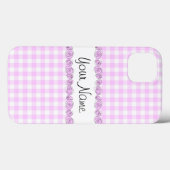 Rozen Lila 'Naam' check iPhone case verticaal (Achterkant (horizontaal))