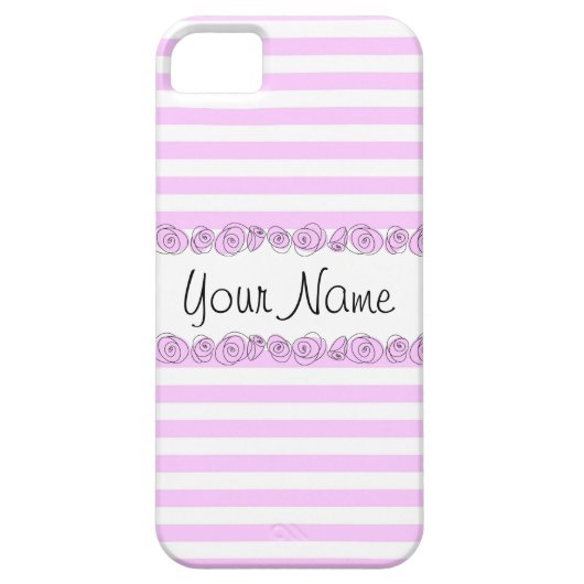 Rozen Lila 'Naam' gestreepte iPhone case verticaal (Achterkant)