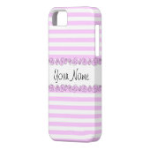 Rozen Lila 'Naam' gestreepte iPhone case verticaal (Achterkant Links)