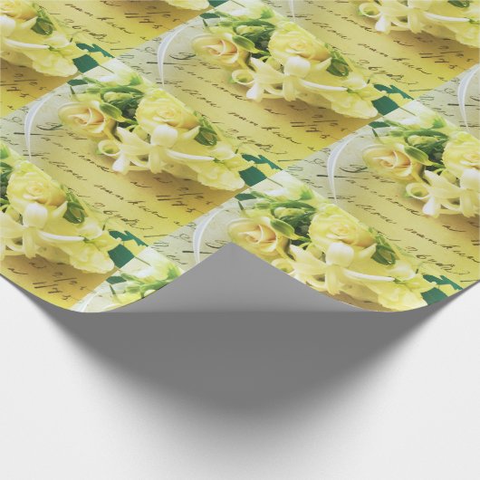 Rozen, lint, oud handschrift cadeaupapier (Hoek)