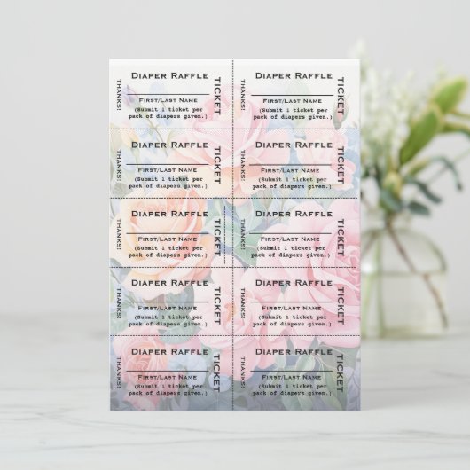 Rozen Luier Raffle Tickets Plain Typografie Kaart (Staand voorkant)