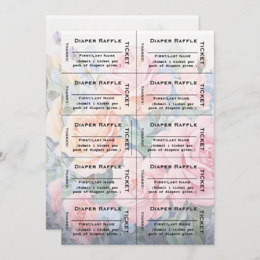 Rozen Luier Raffle Tickets Plain Typografie Kaart (Voorkant / Achterkant)