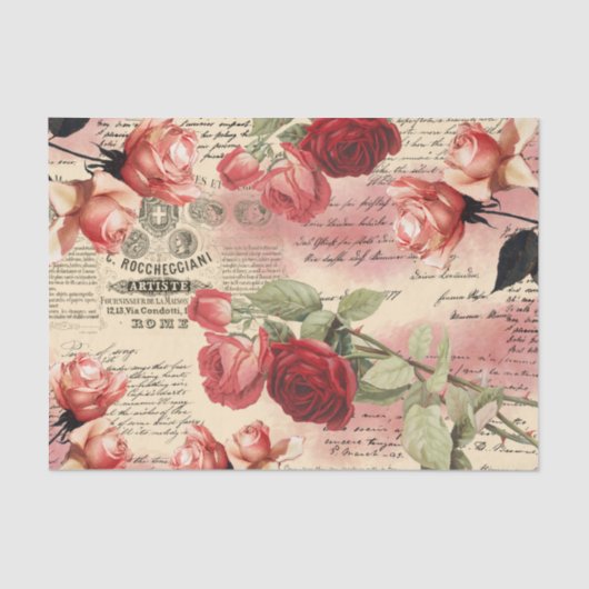 Rozen Manuscript Roze Blush Ephemera Tissuepapier (Voorkant)