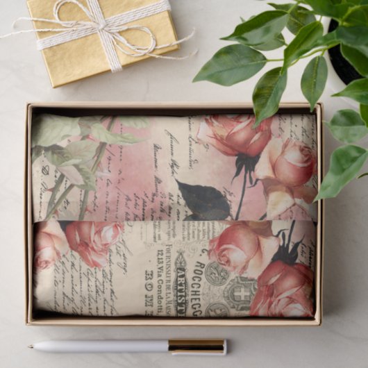  Rozen Manuscript Roze Blush Ephemera Tissuepapier (Geschenk)