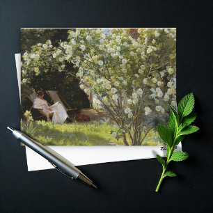 Rozen. Marie Krøyer zittend in de dekstoel Briefkaart