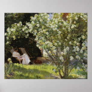 Rozen. Marie Krøyer zittend in de dekstoel Poster