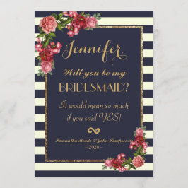 Rozen - marinestrips en goudbridesmaïden kaart