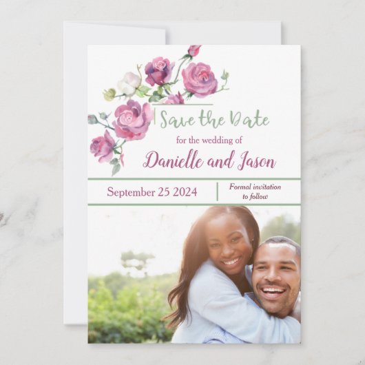 Rozen Mauve en Sage Foto opslaan Datum Aankondiging (Voorkant)