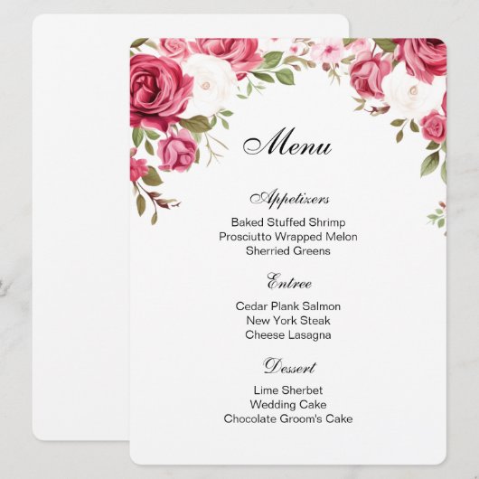 Rozen Menu Kaart (Voorkant / Achterkant)