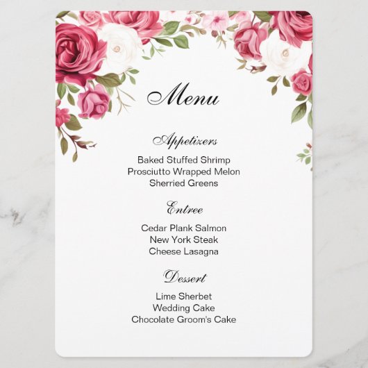 Rozen Menu Kaart (Voorkant)