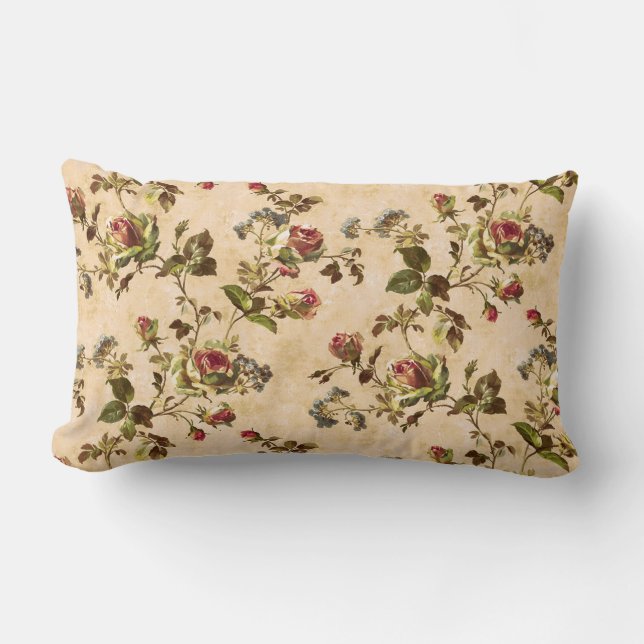  Rozen met blauwe bloemen Kussen (Voorkant)