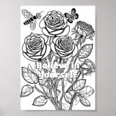 Rozen met Butterfly Kleurplaat Afdrukbaar Poster (Voorkant)