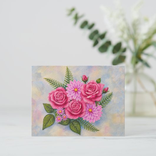 Rozen met Dahlias Briefkaart (Staand voorkant)