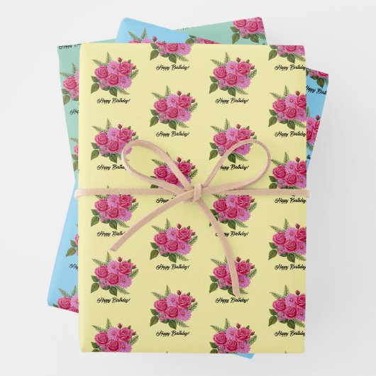 Rozen met Dahlias Inpakpapier Vel (In situ)