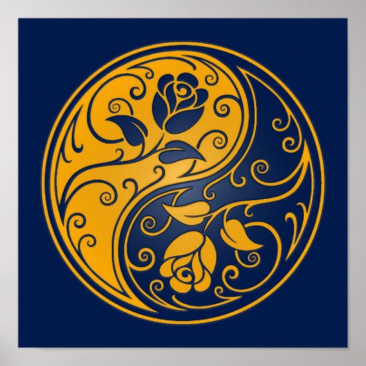 Rozen met de Gele en Blauwe Yin Yang Poster (Voorkant)