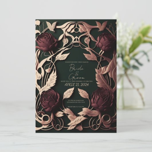 Rozen met donkergroen en goud kaart (Staand voorkant)