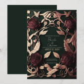 Rozen met donkergroen en goud kaart (Voorkant / Achterkant)