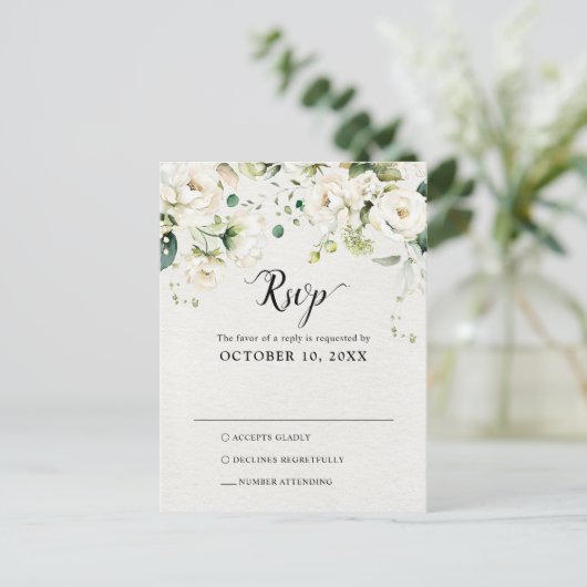 Rozen met een botanische bruiloft RSVP Briefkaart (Staand voorkant)
