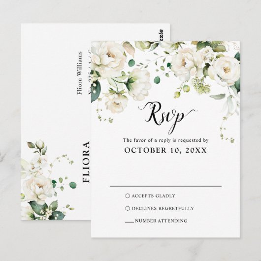 Rozen met een botanische bruiloft RSVP-POS Briefkaart (Voorkant / Achterkant)