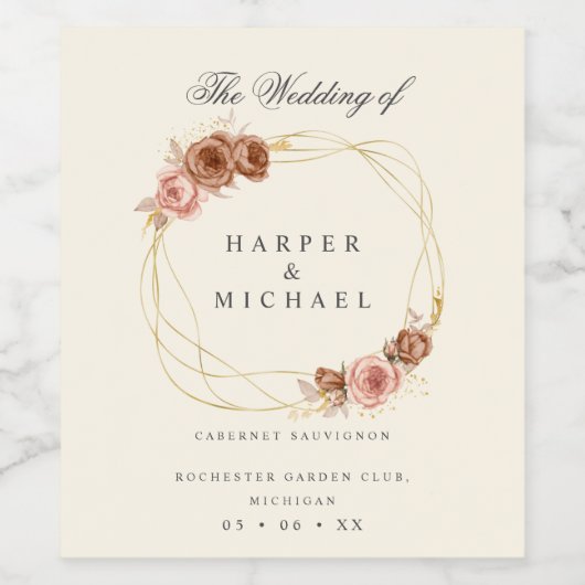 rozen met een gepersonaliseerd trouwwijnlab wijn etiket (Enkel label)