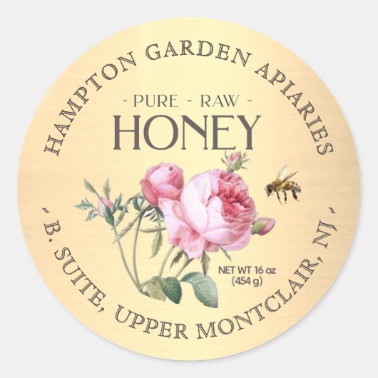  Rozen met een honingetiket op bijen Goudgradiënt Ronde Sticker (Voorkant)