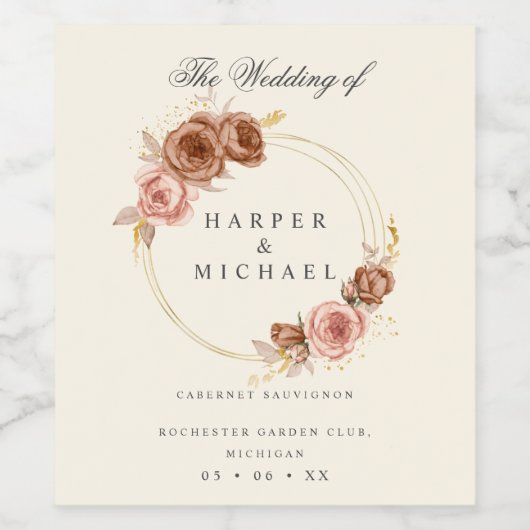  rozen met een persoonlijke bruiloft wijn etiket (Enkel label)