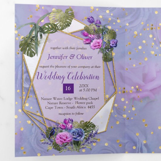 Rozen met een zeer hoog Periblauw-violet en TULIPS Drieluik Wenskaart (Binnenzijde eerst)