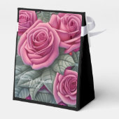 Rozen met fijne pasta-roze bruiloft bedankdoosjes (Achterkant)
