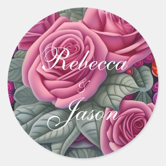 Rozen met fijne pasta-roze bruiloft ronde sticker (Voorkant)